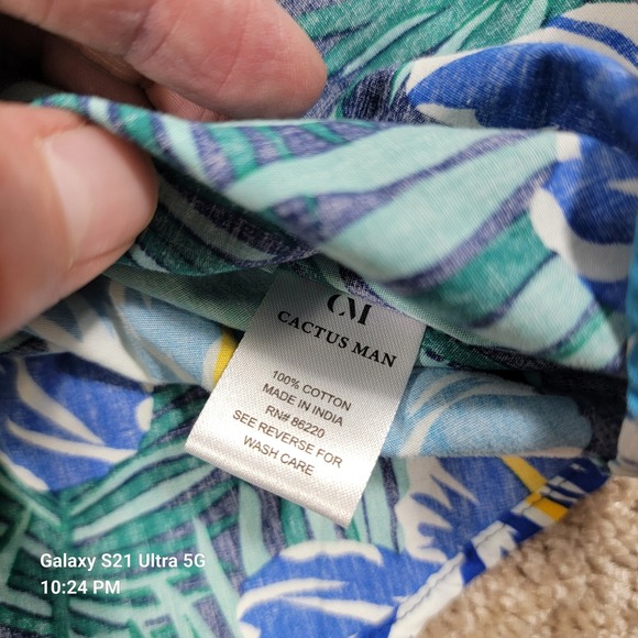 Cactus Man Floral Print Button Up Short Sleeve Casual Shirt Slim Fit M - Picture 7 of 8